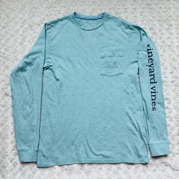 Vineyard Vines Mens Sea Foam Green Cotton Whale Logo Long Sleeve Tee Shirt Small - Picture 1 of 5